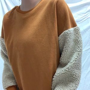Orange Sweater with Fluffy Sleeves
